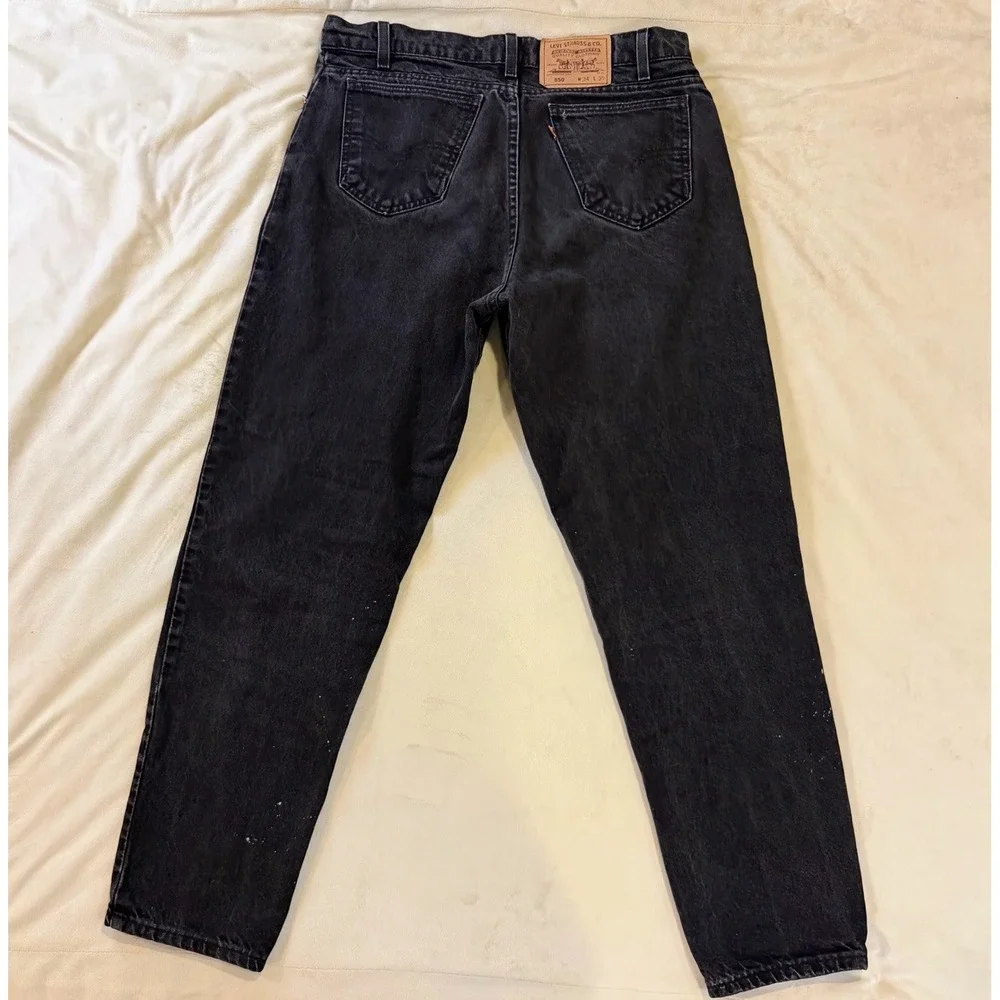 Levi's 550 Jeans Orange Tab 34x30 Black Relaxed Fit Tapered USA Paint Splatter